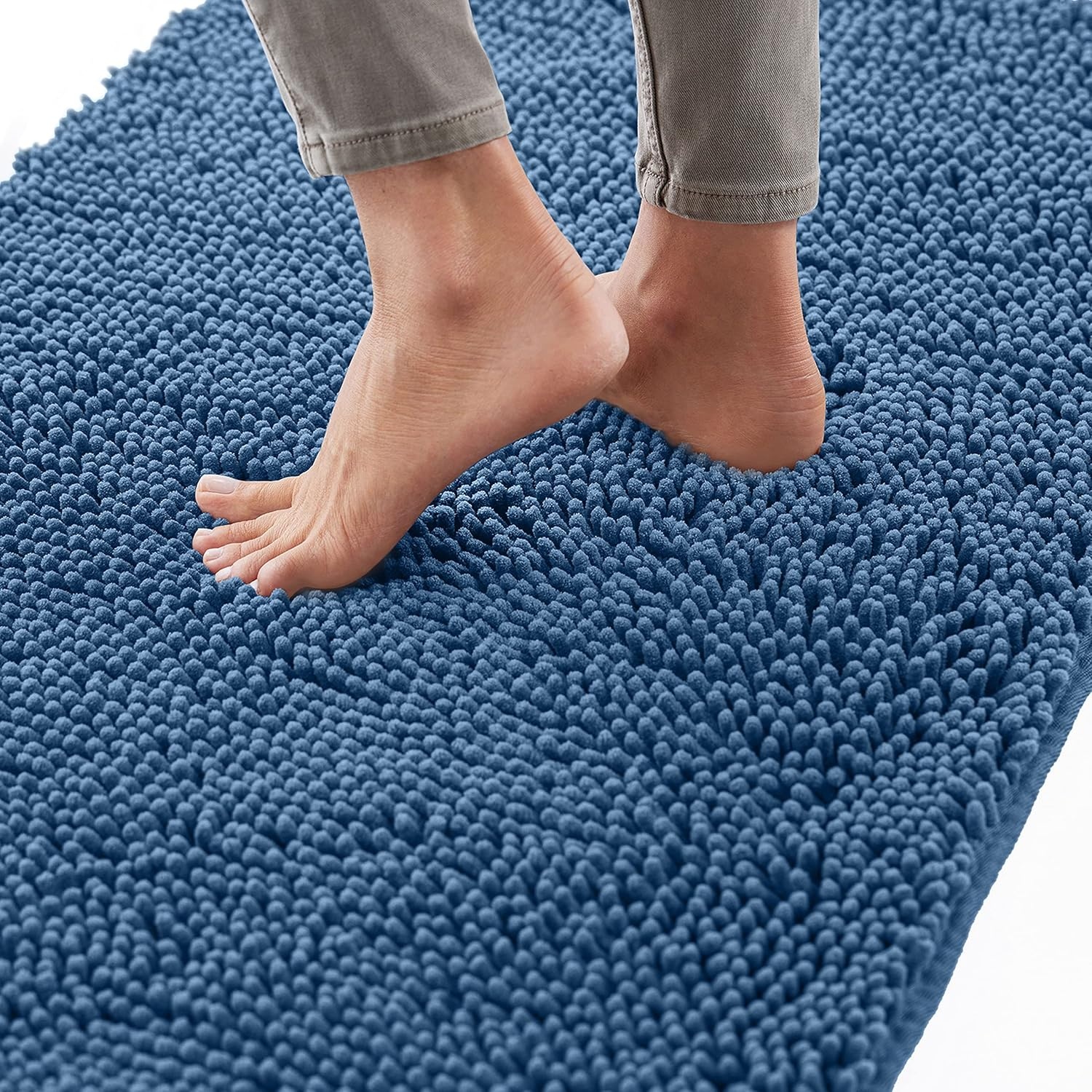 image:imageGORILLA GRIP Bath Rug Mat Thick Soft Absorbent Chenille Quick Dry Microfiber Mats Rubber Backing Machine Washable Shower Floor Rugs Bathroom Bathmat Home Decor Accessories 24x17 GreyBlue