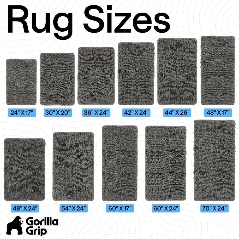 image:imageGORILLA GRIP Bath Rug Mat Thick Soft Absorbent Chenille Quick Dry Microfiber Mats Rubber Backing Machine Washable Shower Floor Rugs Bathroom Bathmat Home Decor Accessories 24x17 GreyCharcoal