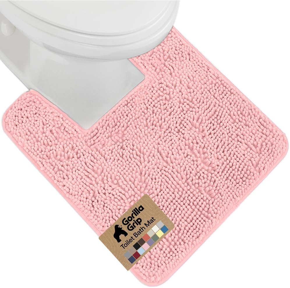 image:imageGORILLA GRIP Bath Rug Mat Thick Soft Absorbent Chenille Quick Dry Microfiber Mats Rubber Backing Machine Washable Shower Floor Rugs Bathroom Bathmat Home Decor Accessories 24x17 GreyLight Pink