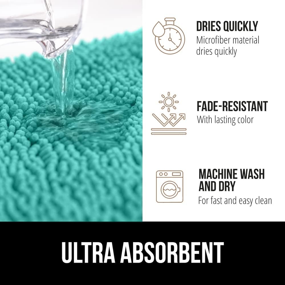 image:imageGORILLA GRIP Bath Rug Mat Thick Soft Absorbent Chenille Quick Dry Microfiber Mats Rubber Backing Machine Washable Shower Floor Rugs Bathroom Bathmat Home Decor Accessories 24x17 GreyTurquoise