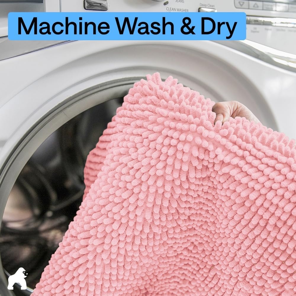 image:imageGORILLA GRIP Bath Rug Mat Thick Soft Absorbent Chenille Quick Dry Microfiber Mats Rubber Backing Machine Washable Shower Floor Rugs Bathroom Bathmat Home Decor Accessories 24x17 GreyLight Pink