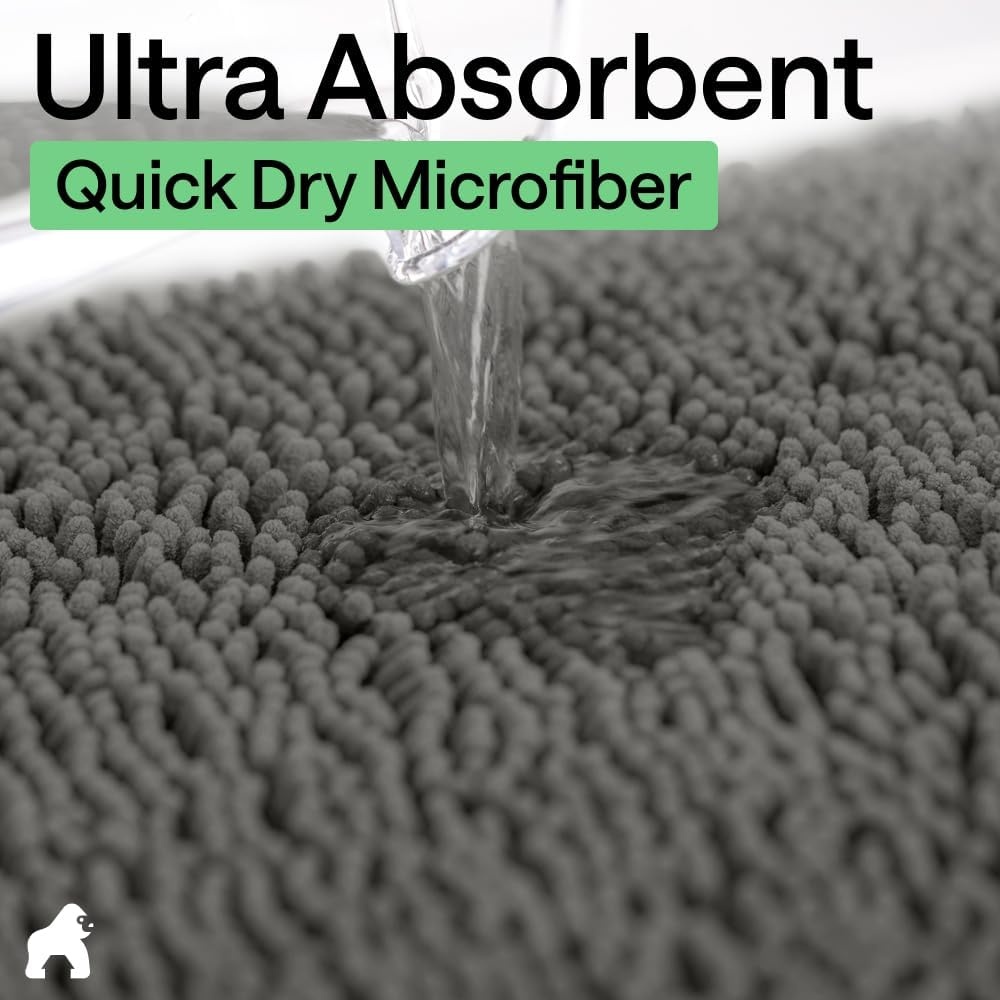 image:imageGORILLA GRIP Bath Rug Mat Thick Soft Absorbent Chenille Quick Dry Microfiber Mats Rubber Backing Machine Washable Shower Floor Rugs Bathroom Bathmat Home Decor Accessories 24x17 GreyCharcoal