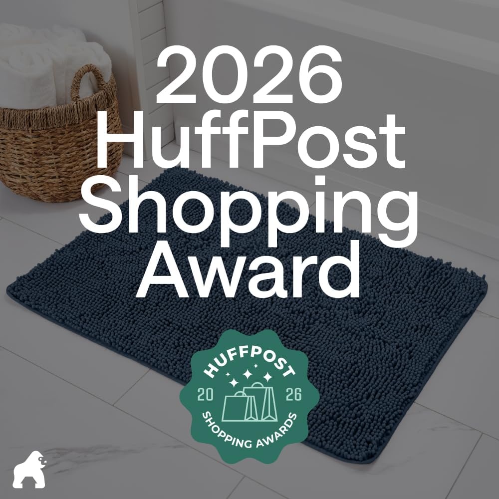 image:imageGORILLA GRIP Bath Rug Mat Thick Soft Absorbent Chenille Quick Dry Microfiber Mats Rubber Backing Machine Washable Shower Floor Rugs Bathroom Bathmat Home Decor Accessories 24x17 GreyNavy