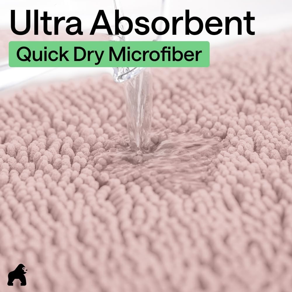 image:imageGORILLA GRIP Bath Rug Mat Thick Soft Absorbent Chenille Quick Dry Microfiber Mats Rubber Backing Machine Washable Shower Floor Rugs Bathroom Bathmat Home Decor Accessories 24x17 GreyDusty Rose