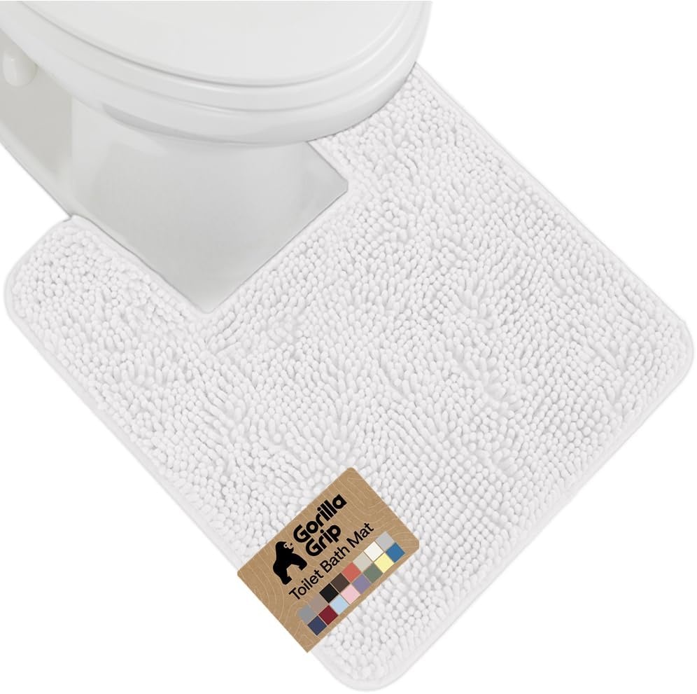 image:imageGORILLA GRIP Bath Rug Mat Thick Soft Absorbent Chenille Quick Dry Microfiber Mats Rubber Backing Machine Washable Shower Floor Rugs Bathroom Bathmat Home Decor Accessories 24x17 GreyWhite