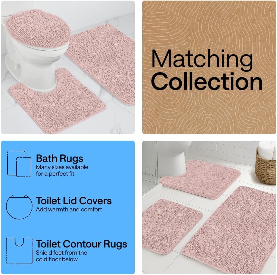 image:imageGORILLA GRIP Bath Rug Mat Thick Soft Absorbent Chenille Quick Dry Microfiber Mats Rubber Backing Machine Washable Shower Floor Rugs Bathroom Bathmat Home Decor Accessories 24x17 GreyDusty Rose
