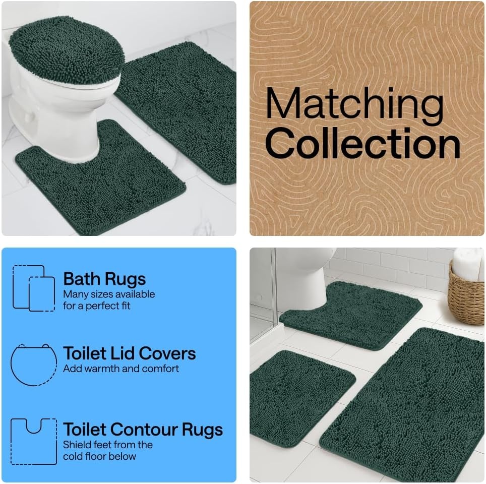 image:imageGORILLA GRIP Bath Rug Mat Thick Soft Absorbent Chenille Quick Dry Microfiber Mats Rubber Backing Machine Washable Shower Floor Rugs Bathroom Bathmat Home Decor Accessories 24x17 GreyHunter