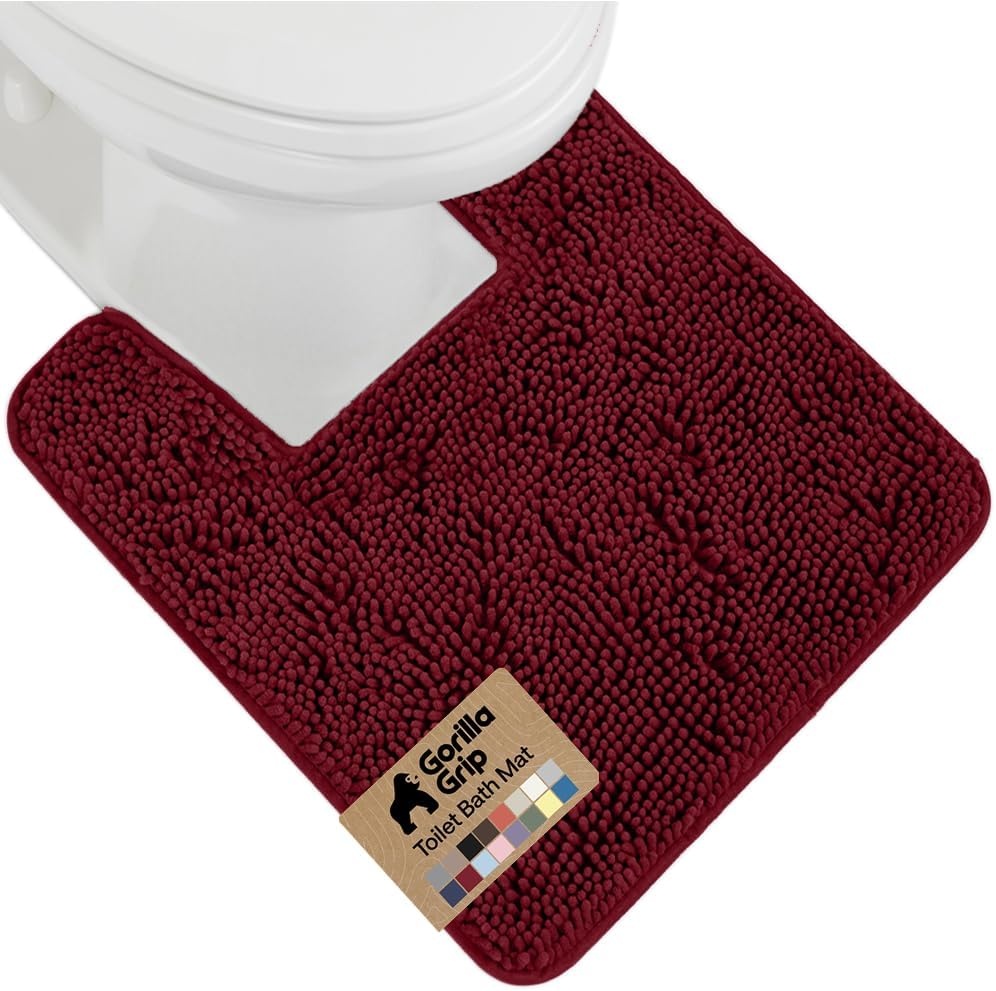 image:imageGORILLA GRIP Bath Rug Mat Thick Soft Absorbent Chenille Quick Dry Microfiber Mats Rubber Backing Machine Washable Shower Floor Rugs Bathroom Bathmat Home Decor Accessories 24x17 GreyBurgundy