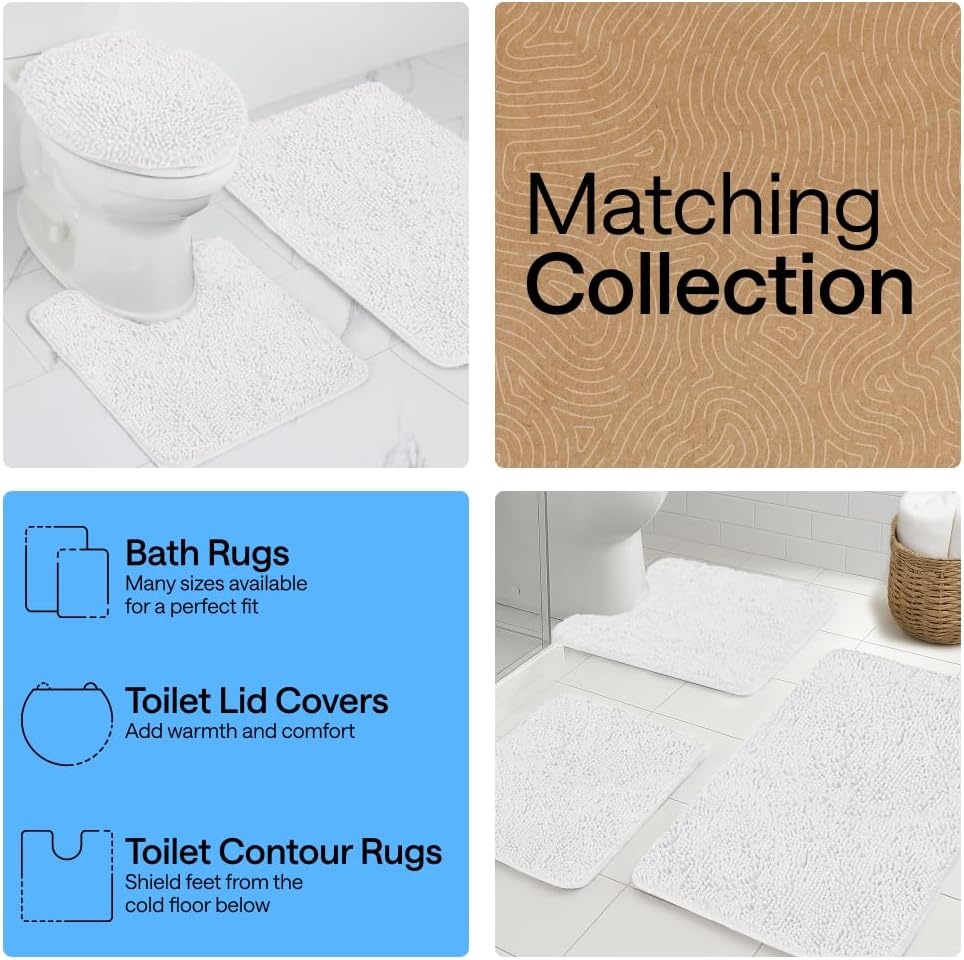 image:imageGORILLA GRIP Bath Rug Mat Thick Soft Absorbent Chenille Quick Dry Microfiber Mats Rubber Backing Machine Washable Shower Floor Rugs Bathroom Bathmat Home Decor Accessories 24x17 GreyWhite