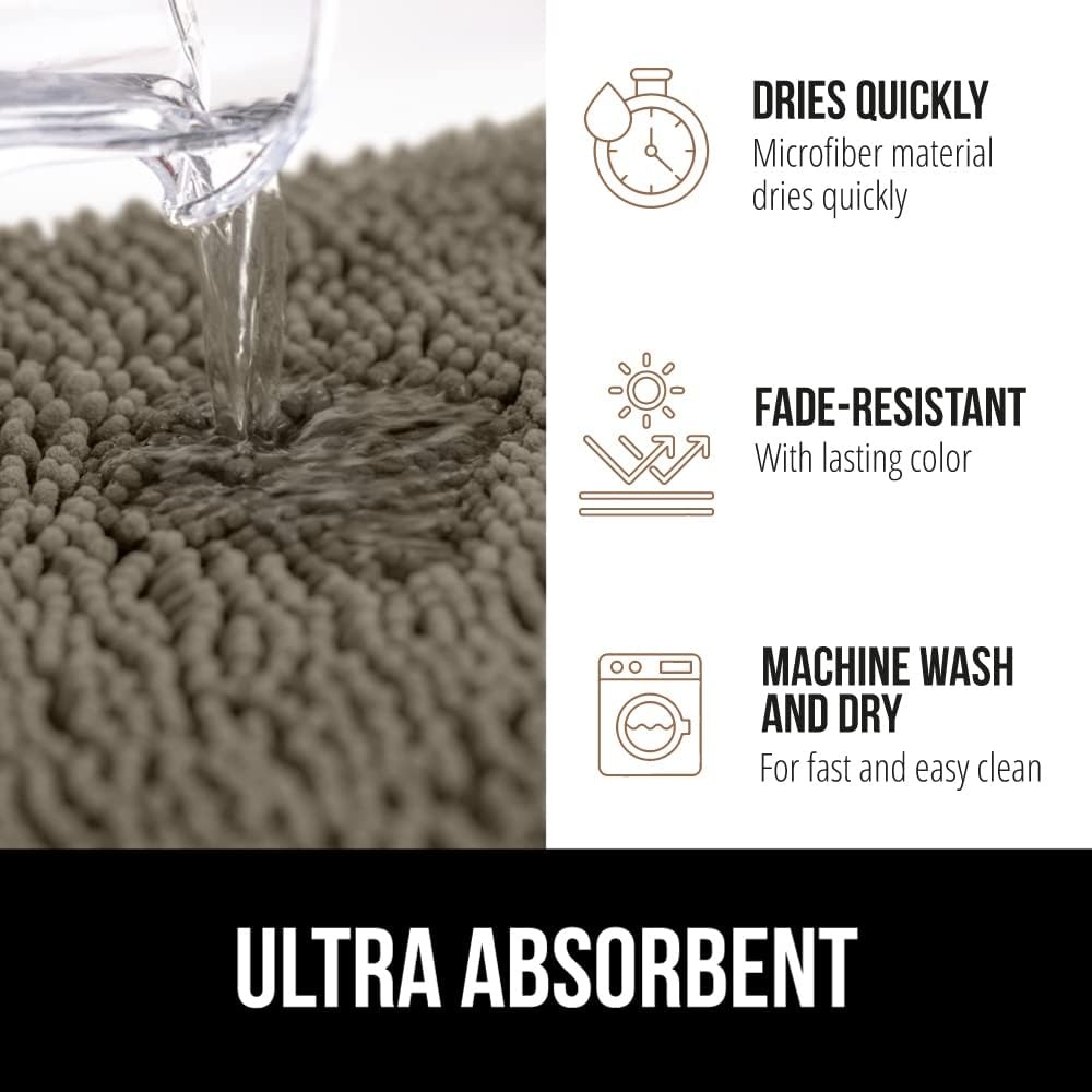 image:imageGORILLA GRIP Bath Rug Mat Thick Soft Absorbent Chenille Quick Dry Microfiber Mats Rubber Backing Machine Washable Shower Floor Rugs Bathroom Bathmat Home Decor Accessories 24x17 GreyLatte