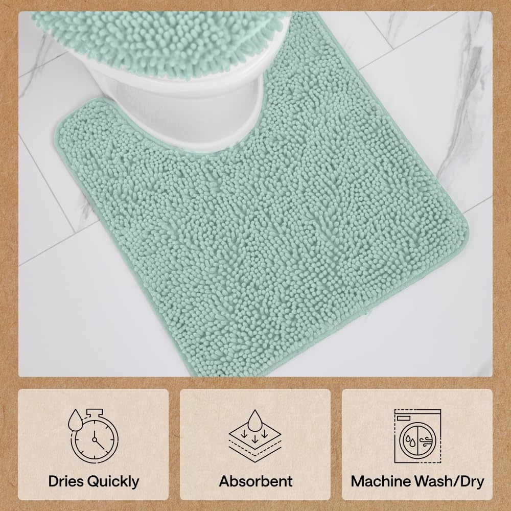 image:imageGORILLA GRIP Bath Rug Mat Thick Soft Absorbent Chenille Quick Dry Microfiber Mats Rubber Backing Machine Washable Shower Floor Rugs Bathroom Bathmat Home Decor Accessories 24x17 GreySeablue