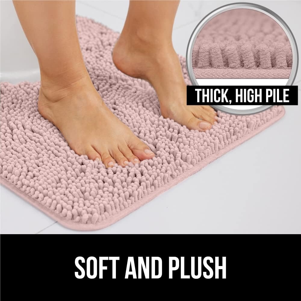 image:imageGORILLA GRIP Bath Rug Mat Thick Soft Absorbent Chenille Quick Dry Microfiber Mats Rubber Backing Machine Washable Shower Floor Rugs Bathroom Bathmat Home Decor Accessories 24x17 GreyDusty Rose