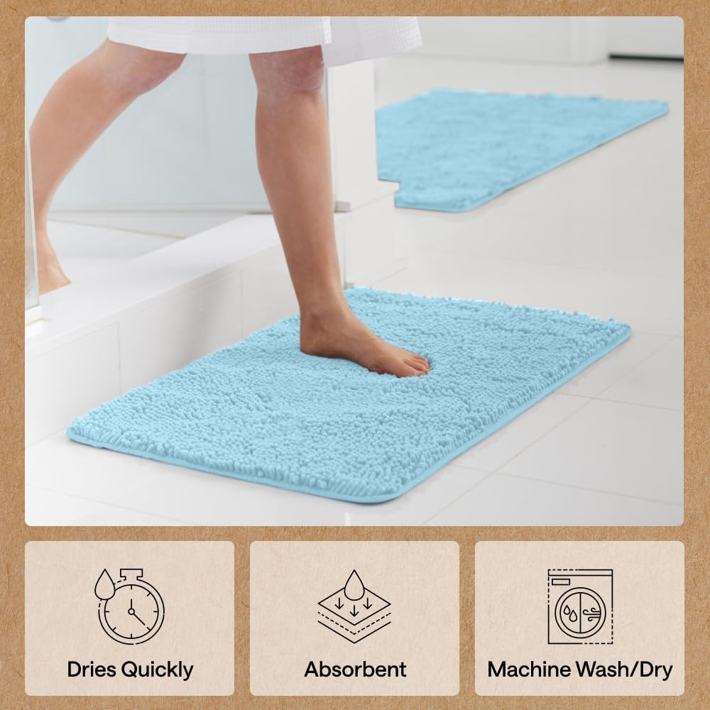 image:imageGORILLA GRIP Bath Rug Mat Thick Soft Absorbent Chenille Quick Dry Microfiber Mats Rubber Backing Machine Washable Shower Floor Rugs Bathroom Bathmat Home Decor Accessories 24x17 GreySky