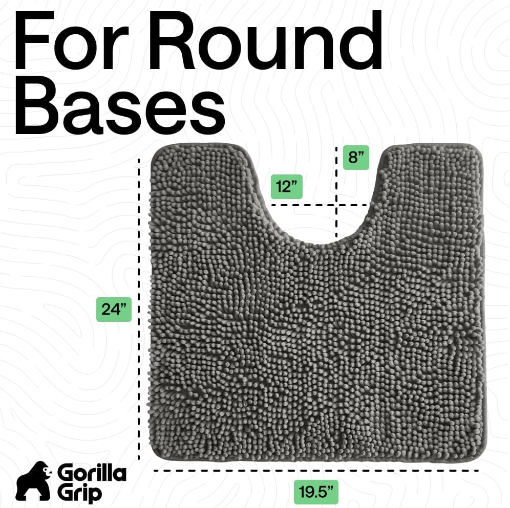 image:imageGORILLA GRIP Bath Rug Mat Thick Soft Absorbent Chenille Quick Dry Microfiber Mats Rubber Backing Machine Washable Shower Floor Rugs Bathroom Bathmat Home Decor Accessories 24x17 GreyCharcoal