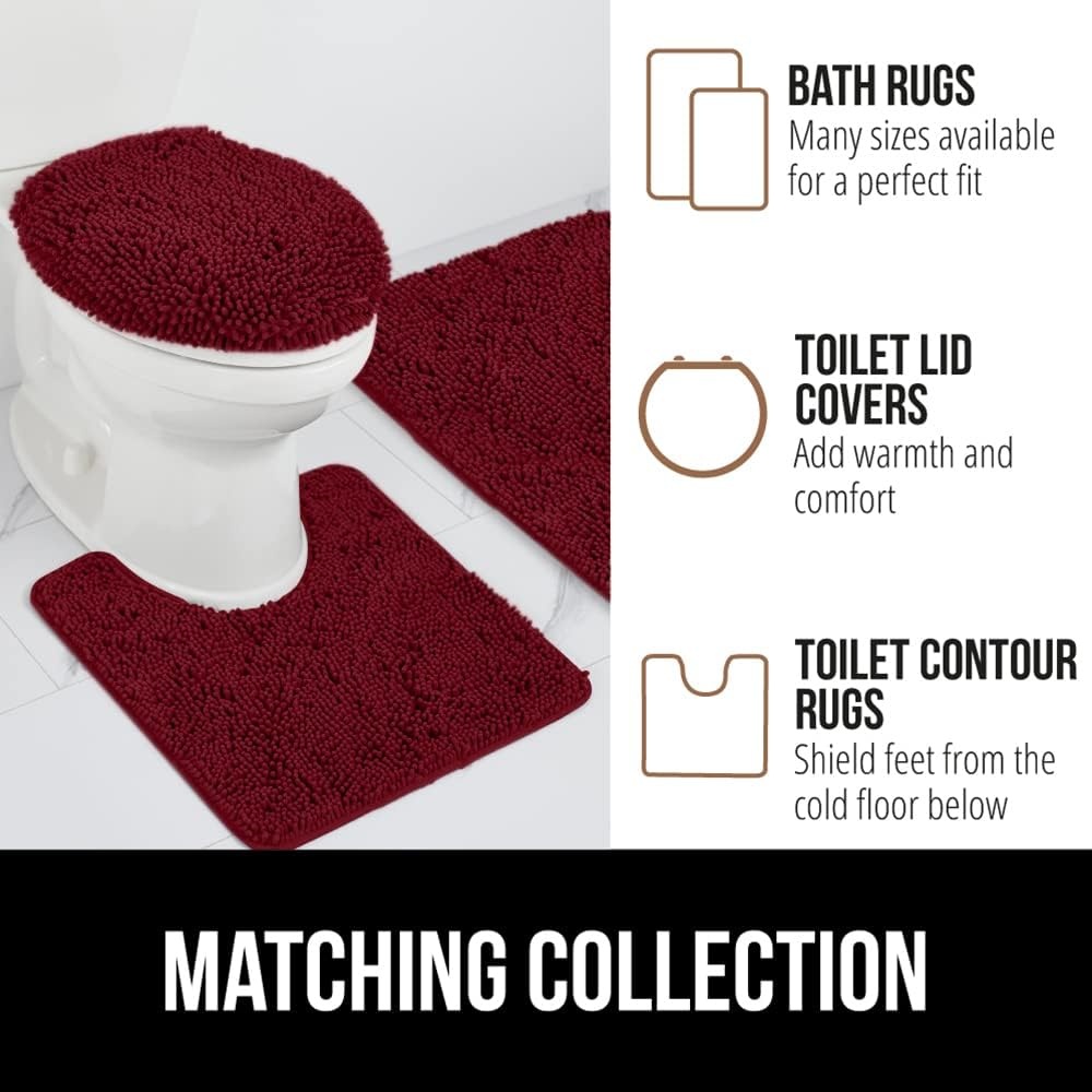 image:imageGORILLA GRIP Bath Rug Mat Thick Soft Absorbent Chenille Quick Dry Microfiber Mats Rubber Backing Machine Washable Shower Floor Rugs Bathroom Bathmat Home Decor Accessories 24x17 GreyBurgundy