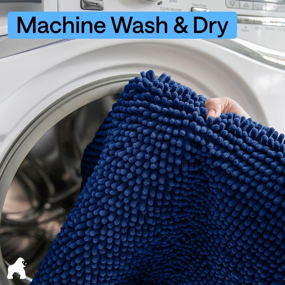 image:imageGORILLA GRIP Bath Rug Mat Thick Soft Absorbent Chenille Quick Dry Microfiber Mats Rubber Backing Machine Washable Shower Floor Rugs Bathroom Bathmat Home Decor Accessories 24x17 GreyRoyal Blue