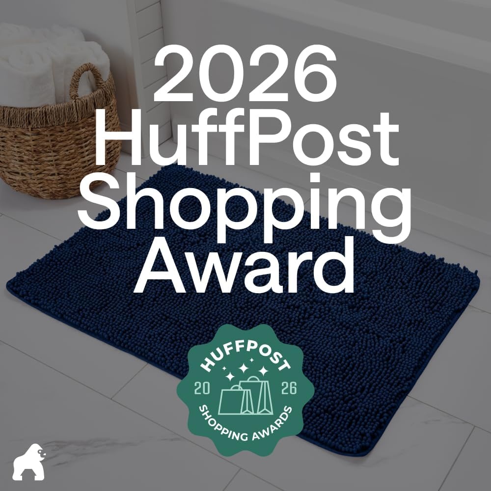 image:imageGORILLA GRIP Bath Rug Mat Thick Soft Absorbent Chenille Quick Dry Microfiber Mats Rubber Backing Machine Washable Shower Floor Rugs Bathroom Bathmat Home Decor Accessories 24x17 GreyRoyal Blue