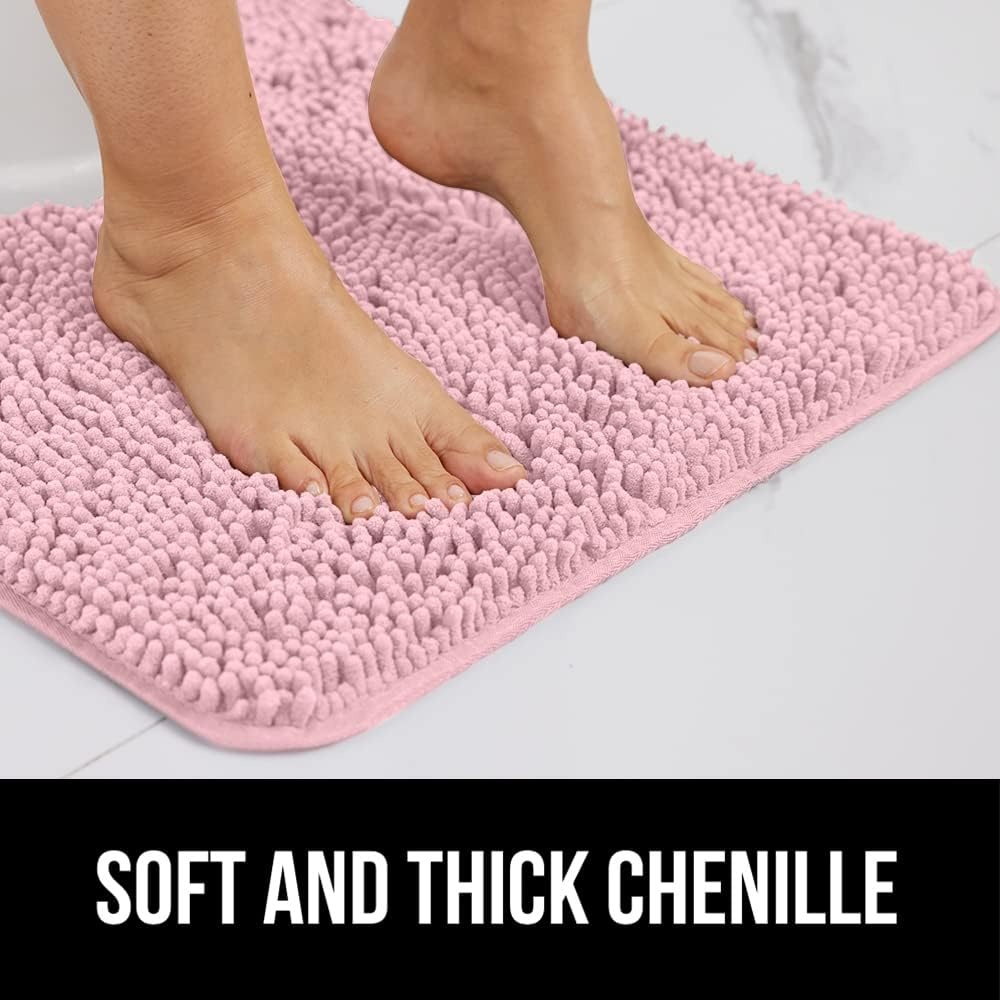 image:imageGORILLA GRIP Bath Rug Mat Thick Soft Absorbent Chenille Quick Dry Microfiber Mats Rubber Backing Machine Washable Shower Floor Rugs Bathroom Bathmat Home Decor Accessories 24x17 GreyLight Pink