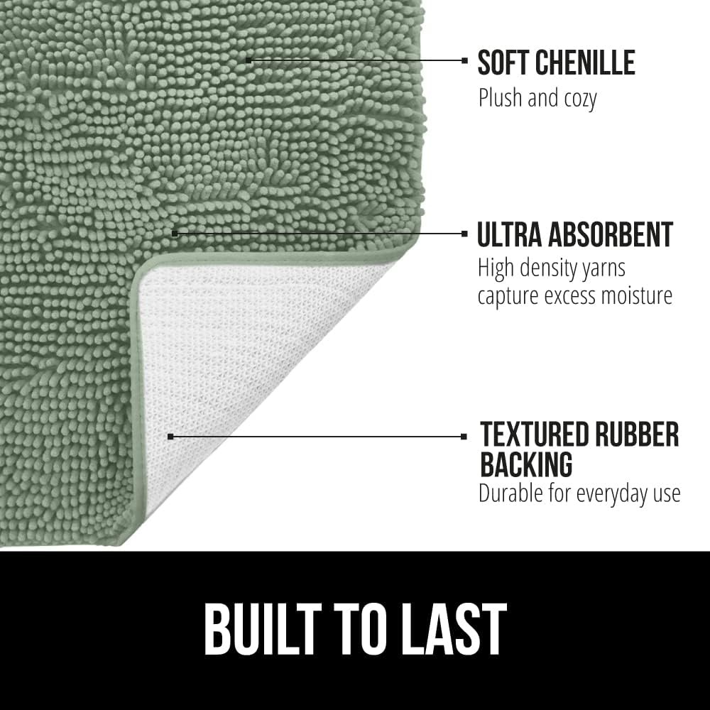 image:imageGORILLA GRIP Bath Rug Mat Thick Soft Absorbent Chenille Quick Dry Microfiber Mats Rubber Backing Machine Washable Shower Floor Rugs Bathroom Bathmat Home Decor Accessories 24x17 GreySage