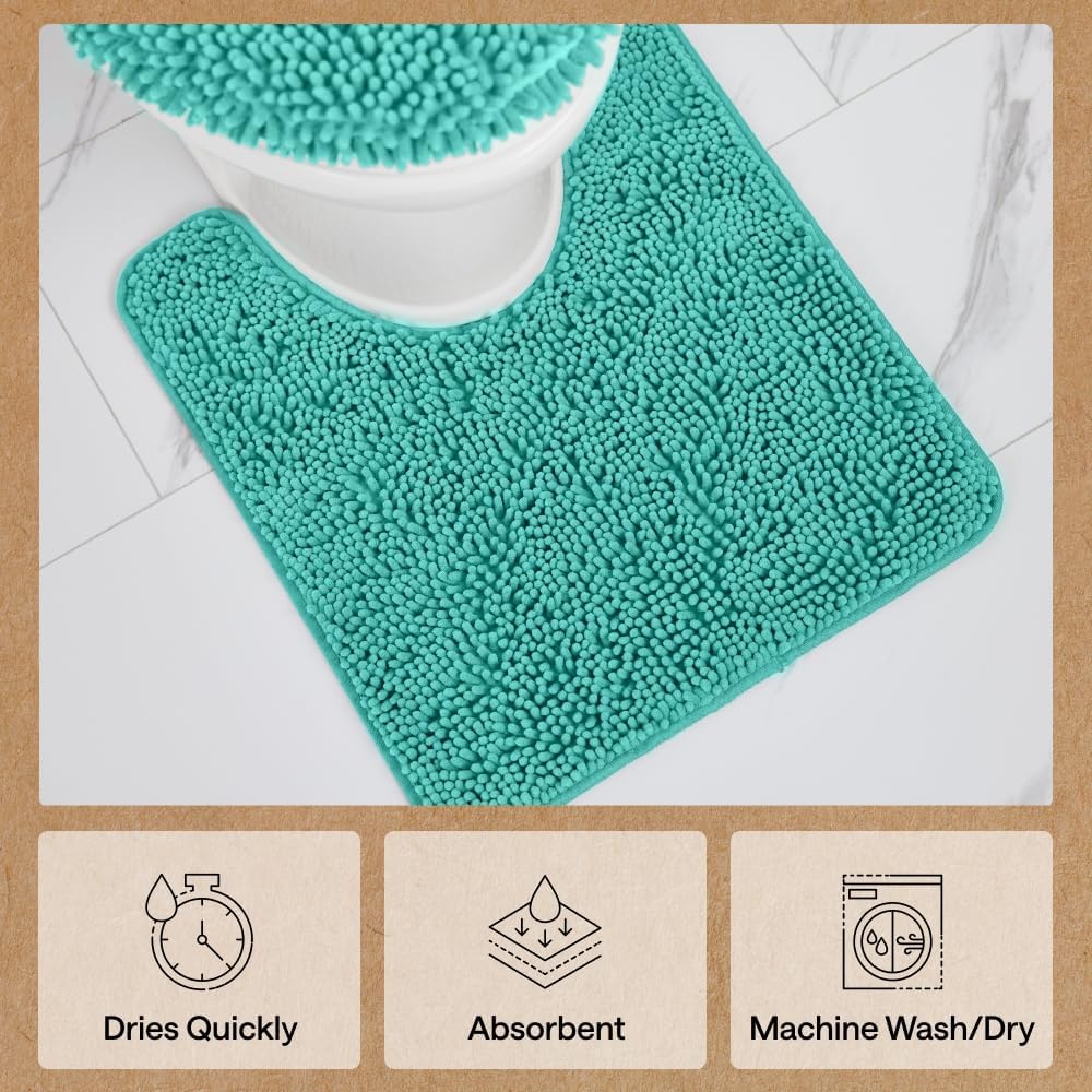 image:imageGORILLA GRIP Bath Rug Mat Thick Soft Absorbent Chenille Quick Dry Microfiber Mats Rubber Backing Machine Washable Shower Floor Rugs Bathroom Bathmat Home Decor Accessories 24x17 GreyTurquoise