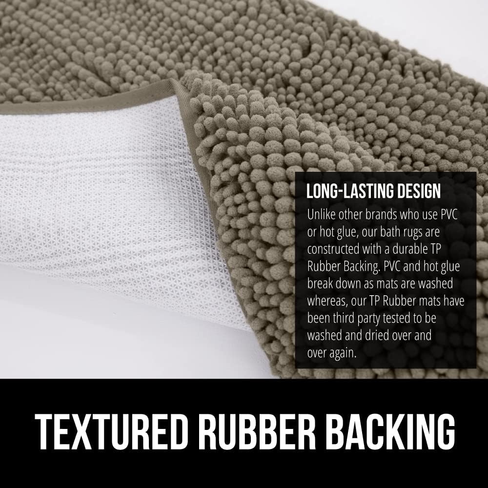 image:imageGORILLA GRIP Bath Rug Mat Thick Soft Absorbent Chenille Quick Dry Microfiber Mats Rubber Backing Machine Washable Shower Floor Rugs Bathroom Bathmat Home Decor Accessories 24x17 GreyLatte