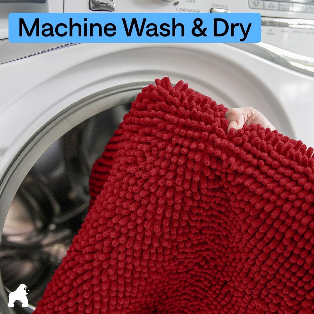 image:imageGORILLA GRIP Bath Rug Mat Thick Soft Absorbent Chenille Quick Dry Microfiber Mats Rubber Backing Machine Washable Shower Floor Rugs Bathroom Bathmat Home Decor Accessories 24x17 GreyRed