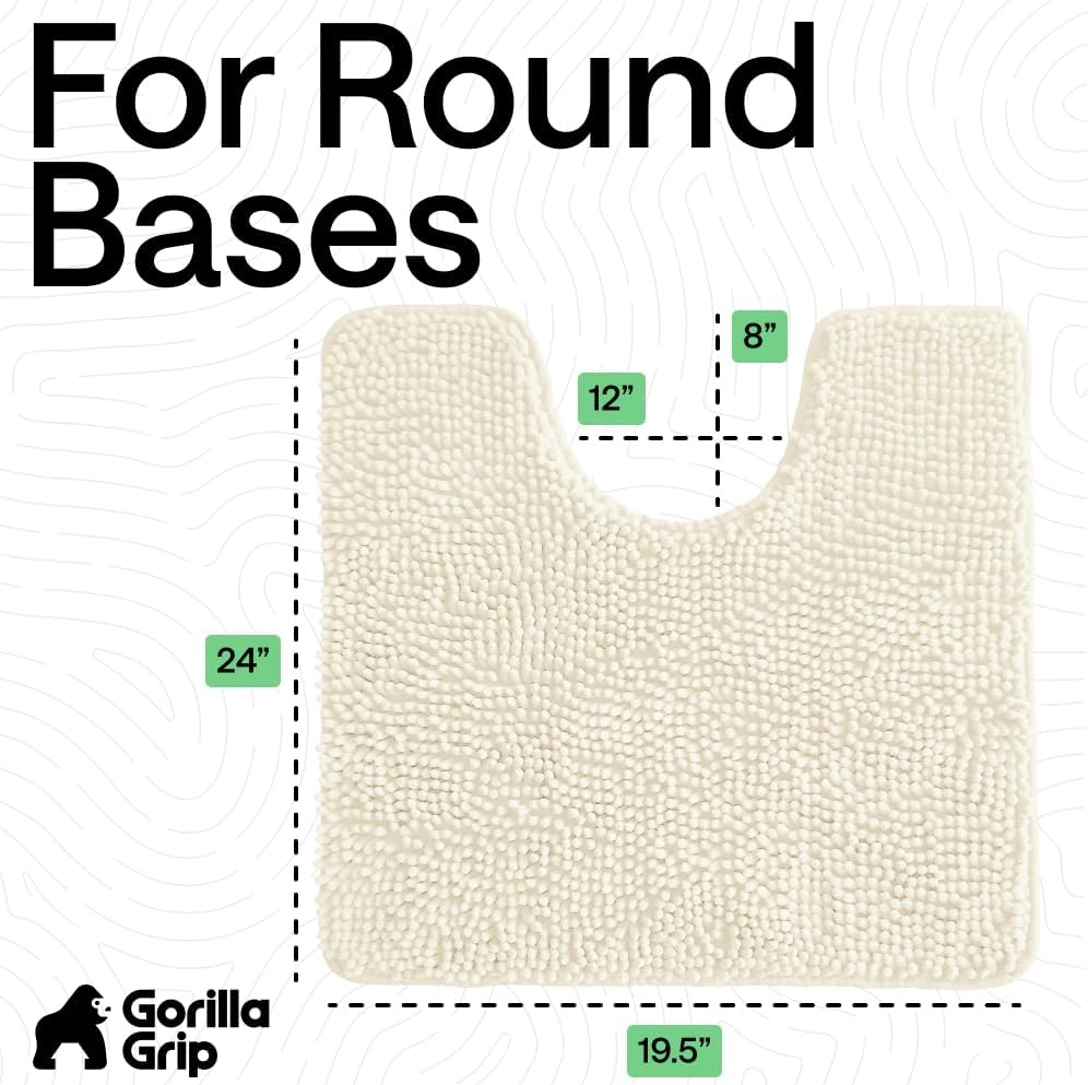 image:imageGORILLA GRIP Bath Rug Mat Thick Soft Absorbent Chenille Quick Dry Microfiber Mats Rubber Backing Machine Washable Shower Floor Rugs Bathroom Bathmat Home Decor Accessories 24x17 GreyIvory
