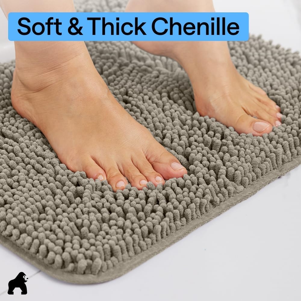 image:imageGORILLA GRIP Bath Rug Mat Thick Soft Absorbent Chenille Quick Dry Microfiber Mats Rubber Backing Machine Washable Shower Floor Rugs Bathroom Bathmat Home Decor Accessories 24x17 GreyLatte