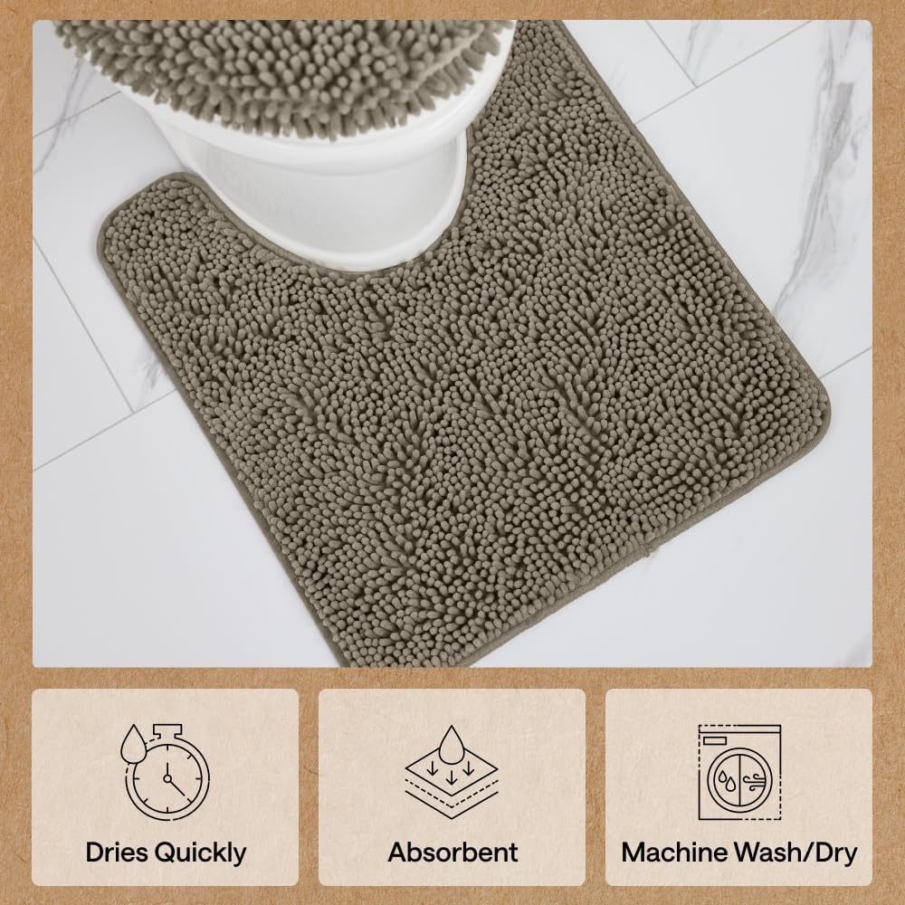 image:imageGORILLA GRIP Bath Rug Mat Thick Soft Absorbent Chenille Quick Dry Microfiber Mats Rubber Backing Machine Washable Shower Floor Rugs Bathroom Bathmat Home Decor Accessories 24x17 GreyLatte