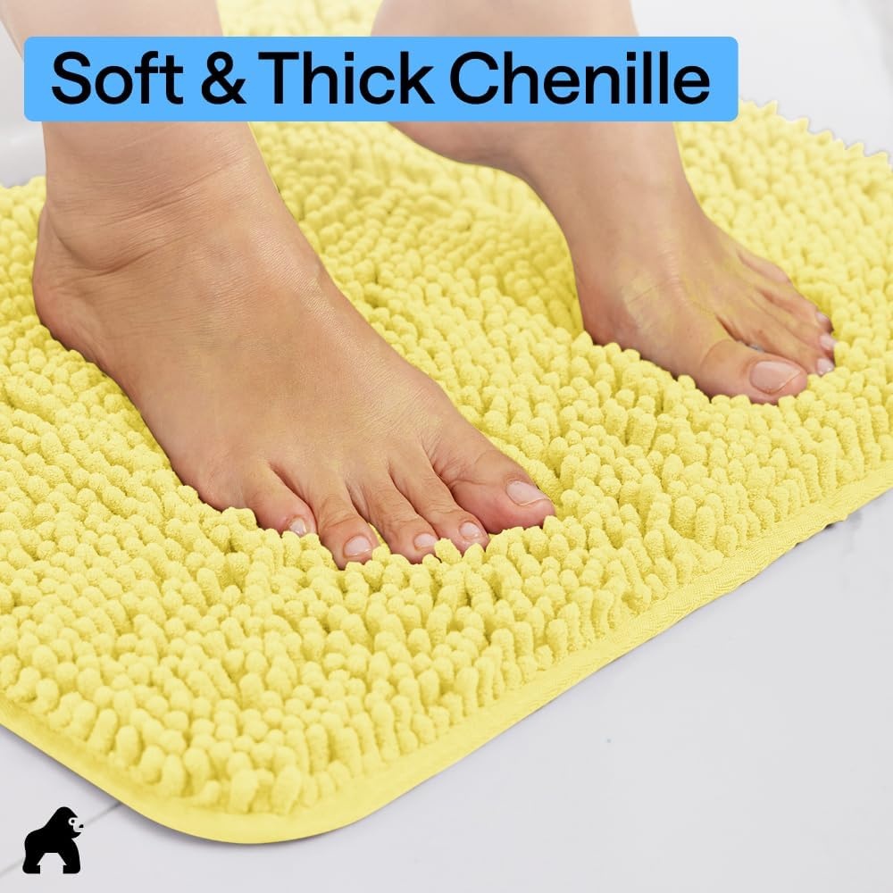image:imageGORILLA GRIP Bath Rug Mat Thick Soft Absorbent Chenille Quick Dry Microfiber Mats Rubber Backing Machine Washable Shower Floor Rugs Bathroom Bathmat Home Decor Accessories 24x17 GreyYellow