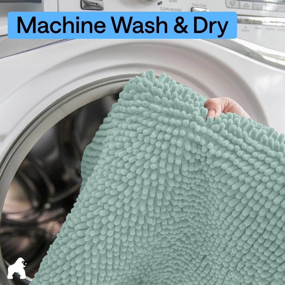image:imageGORILLA GRIP Bath Rug Mat Thick Soft Absorbent Chenille Quick Dry Microfiber Mats Rubber Backing Machine Washable Shower Floor Rugs Bathroom Bathmat Home Decor Accessories 24x17 GreySeablue
