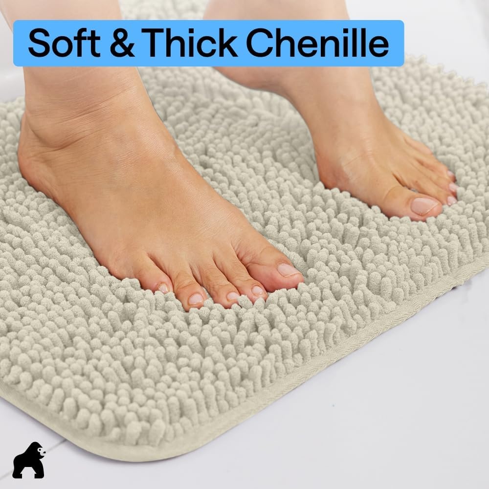image:imageGORILLA GRIP Bath Rug Mat Thick Soft Absorbent Chenille Quick Dry Microfiber Mats Rubber Backing Machine Washable Shower Floor Rugs Bathroom Bathmat Home Decor Accessories 24x17 GreyDusty Cloud