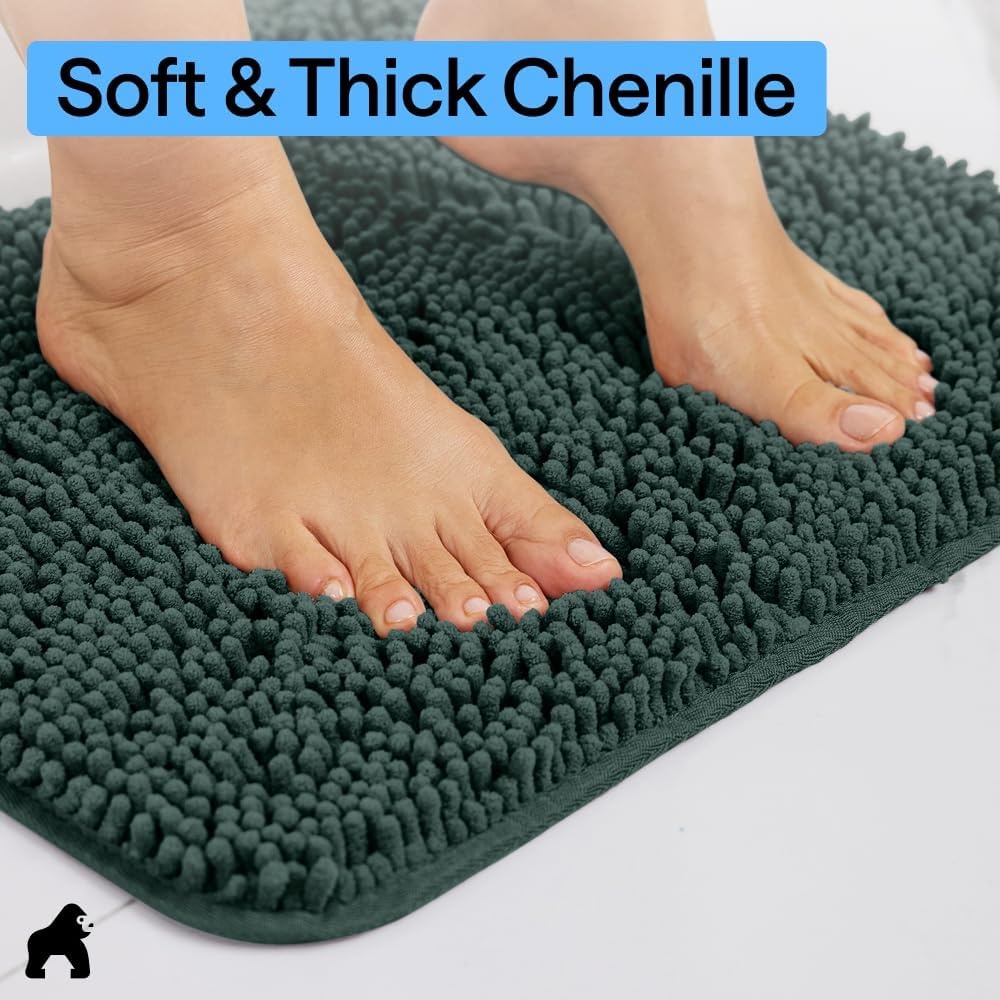 image:imageGORILLA GRIP Bath Rug Mat Thick Soft Absorbent Chenille Quick Dry Microfiber Mats Rubber Backing Machine Washable Shower Floor Rugs Bathroom Bathmat Home Decor Accessories 24x17 GreyHunter
