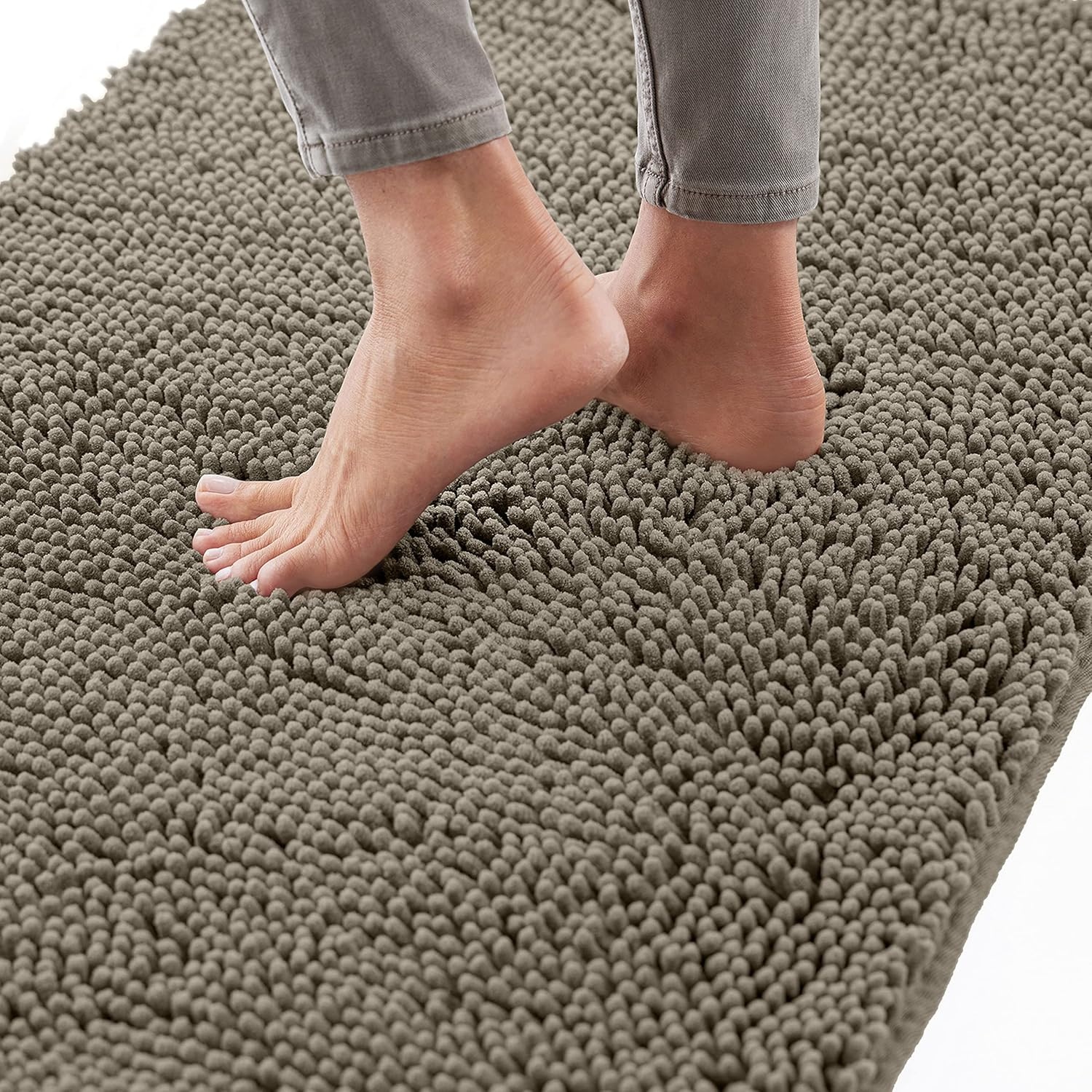 image:imageGORILLA GRIP Bath Rug Mat Thick Soft Absorbent Chenille Quick Dry Microfiber Mats Rubber Backing Machine Washable Shower Floor Rugs Bathroom Bathmat Home Decor Accessories 24x17 GreyLatte