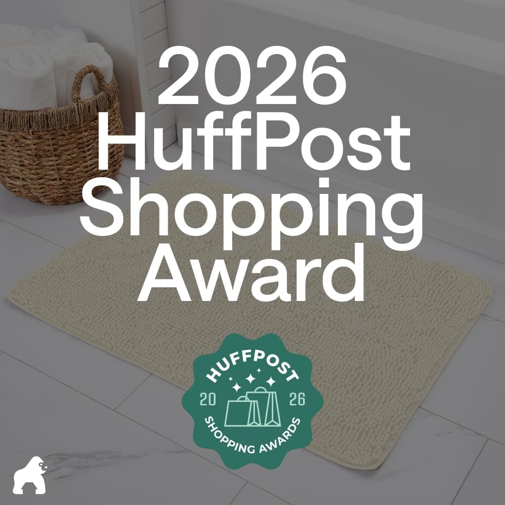 image:imageGORILLA GRIP Bath Rug Mat Thick Soft Absorbent Chenille Quick Dry Microfiber Mats Rubber Backing Machine Washable Shower Floor Rugs Bathroom Bathmat Home Decor Accessories 24x17 GreyIvory