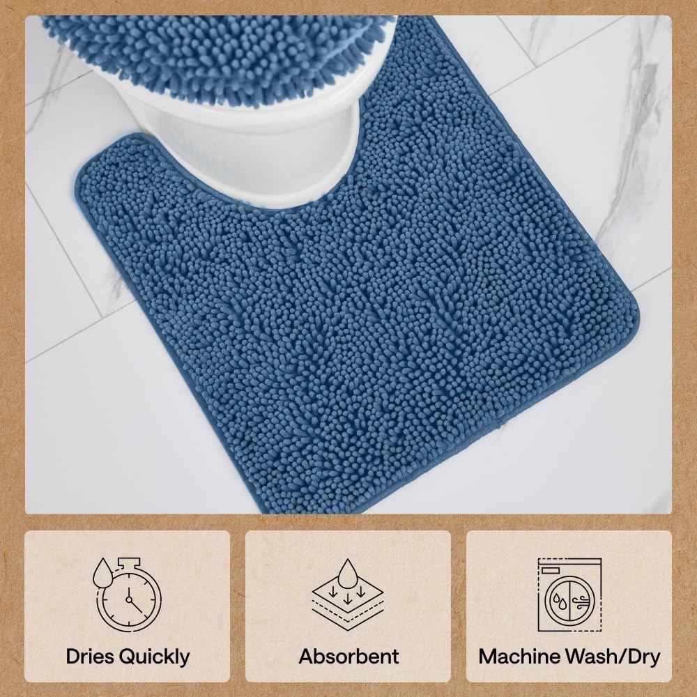 image:imageGORILLA GRIP Bath Rug Mat Thick Soft Absorbent Chenille Quick Dry Microfiber Mats Rubber Backing Machine Washable Shower Floor Rugs Bathroom Bathmat Home Decor Accessories 24x17 GreyBlue