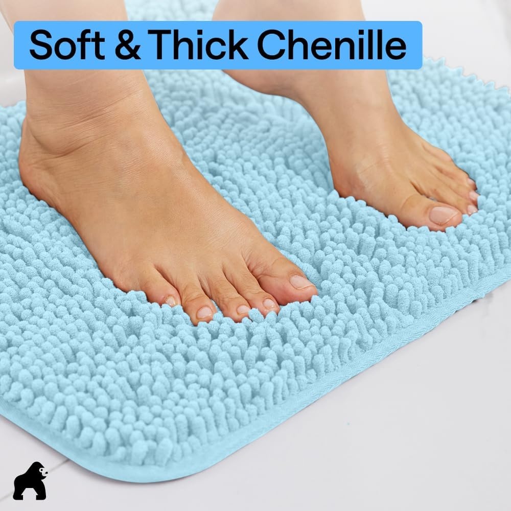 image:imageGORILLA GRIP Bath Rug Mat Thick Soft Absorbent Chenille Quick Dry Microfiber Mats Rubber Backing Machine Washable Shower Floor Rugs Bathroom Bathmat Home Decor Accessories 24x17 GreySky