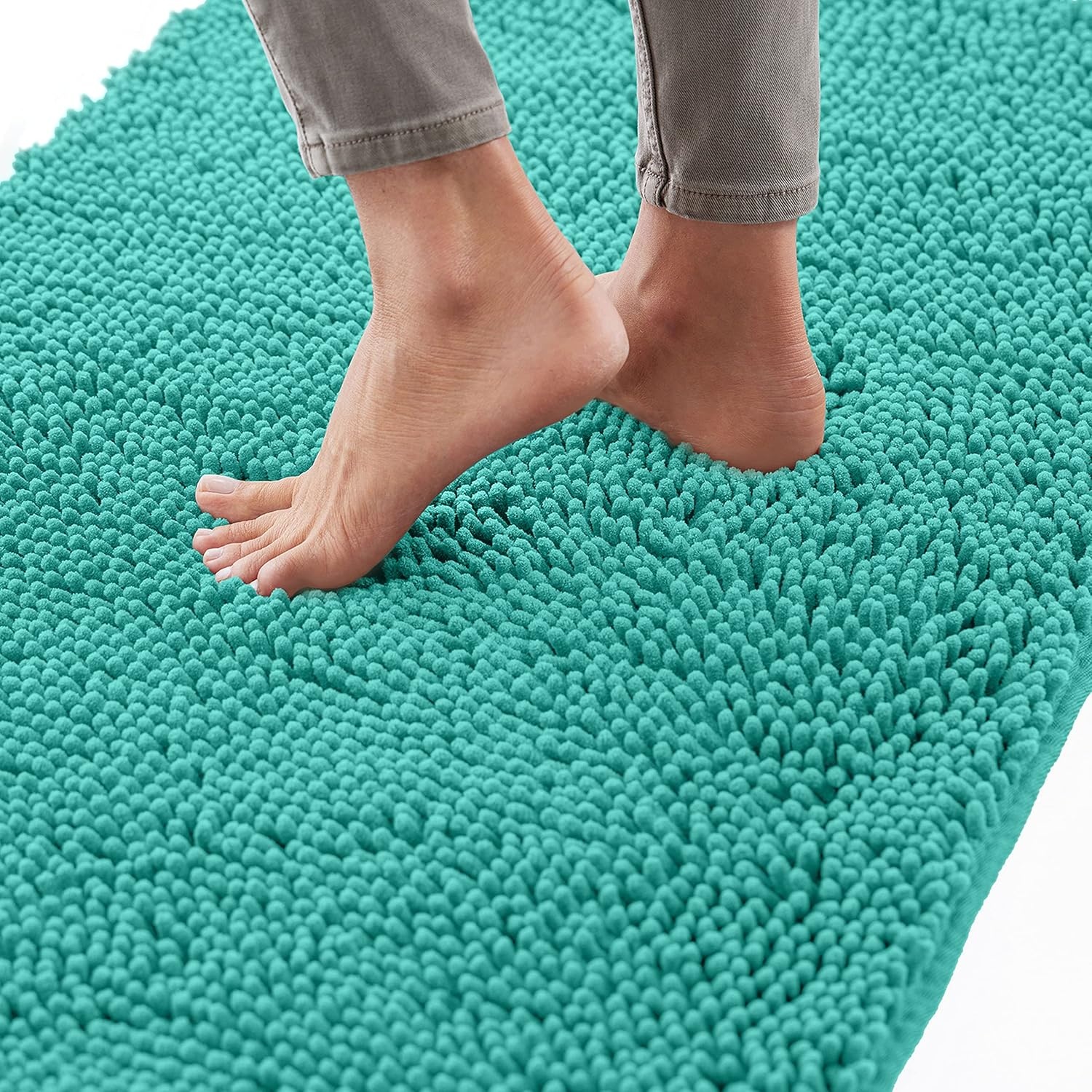 image:imageGORILLA GRIP Bath Rug Mat Thick Soft Absorbent Chenille Quick Dry Microfiber Mats Rubber Backing Machine Washable Shower Floor Rugs Bathroom Bathmat Home Decor Accessories 24x17 GreyTurquoise
