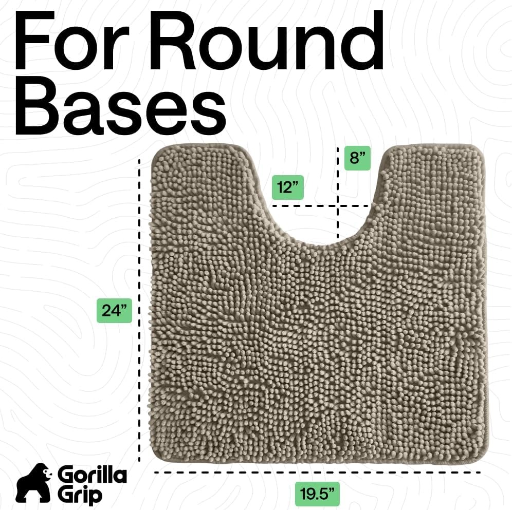 image:imageGORILLA GRIP Bath Rug Mat Thick Soft Absorbent Chenille Quick Dry Microfiber Mats Rubber Backing Machine Washable Shower Floor Rugs Bathroom Bathmat Home Decor Accessories 24x17 GreyLatte