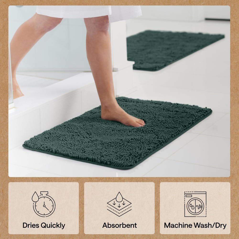 image:imageGORILLA GRIP Bath Rug Mat Thick Soft Absorbent Chenille Quick Dry Microfiber Mats Rubber Backing Machine Washable Shower Floor Rugs Bathroom Bathmat Home Decor Accessories 24x17 GreyHunter