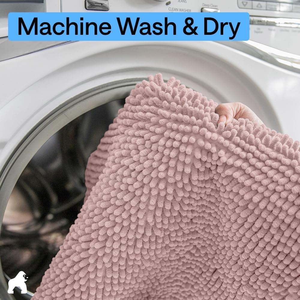image:imageGORILLA GRIP Bath Rug Mat Thick Soft Absorbent Chenille Quick Dry Microfiber Mats Rubber Backing Machine Washable Shower Floor Rugs Bathroom Bathmat Home Decor Accessories 24x17 GreyDusty Rose
