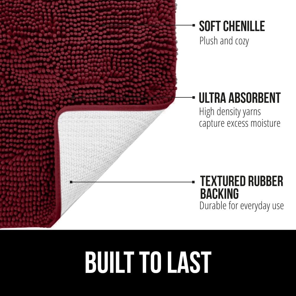 image:imageGORILLA GRIP Bath Rug Mat Thick Soft Absorbent Chenille Quick Dry Microfiber Mats Rubber Backing Machine Washable Shower Floor Rugs Bathroom Bathmat Home Decor Accessories 24x17 GreyBurgundy