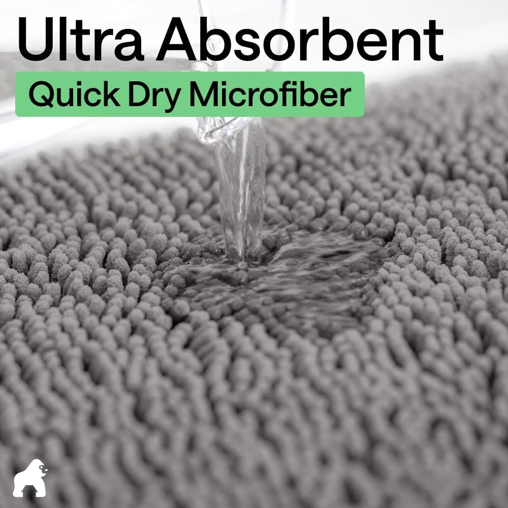 image:imageGORILLA GRIP Bath Rug Mat Thick Soft Absorbent Chenille Quick Dry Microfiber Mats Rubber Backing Machine Washable Shower Floor Rugs Bathroom Bathmat Home Decor Accessories 24x17 GreyGrey