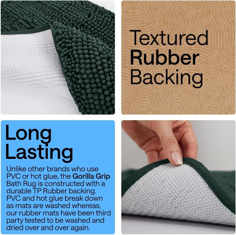 image:imageGORILLA GRIP Bath Rug Mat Thick Soft Absorbent Chenille Quick Dry Microfiber Mats Rubber Backing Machine Washable Shower Floor Rugs Bathroom Bathmat Home Decor Accessories 24x17 GreyHunter
