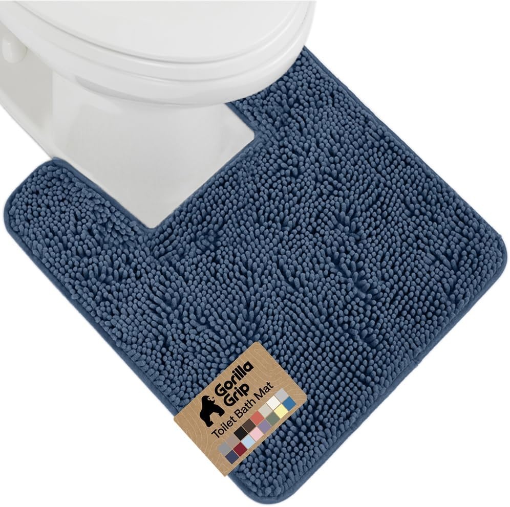image:imageGORILLA GRIP Bath Rug Mat Thick Soft Absorbent Chenille Quick Dry Microfiber Mats Rubber Backing Machine Washable Shower Floor Rugs Bathroom Bathmat Home Decor Accessories 24x17 GreyNavy