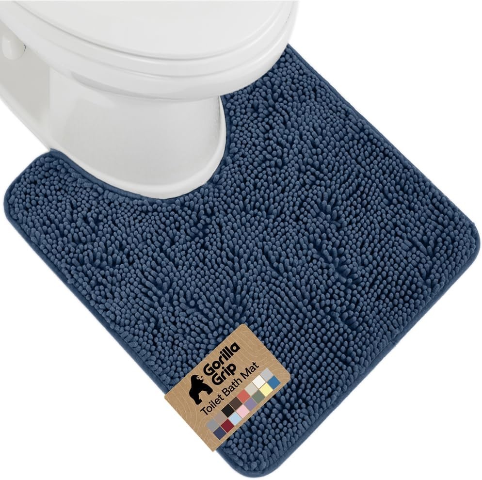 image:imageGORILLA GRIP Bath Rug Mat Thick Soft Absorbent Chenille Quick Dry Microfiber Mats Rubber Backing Machine Washable Shower Floor Rugs Bathroom Bathmat Home Decor Accessories 24x17 GreyNavy