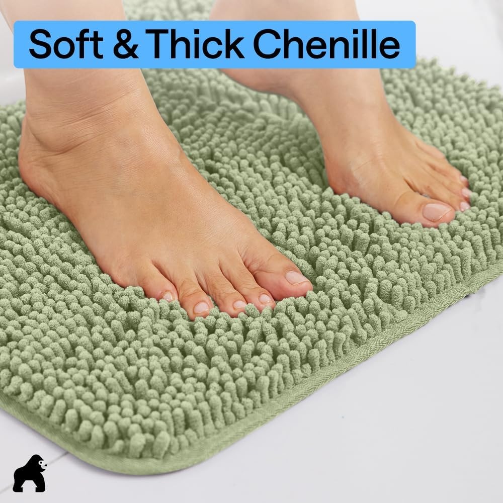 image:imageGORILLA GRIP Bath Rug Mat Thick Soft Absorbent Chenille Quick Dry Microfiber Mats Rubber Backing Machine Washable Shower Floor Rugs Bathroom Bathmat Home Decor Accessories 24x17 GreySage