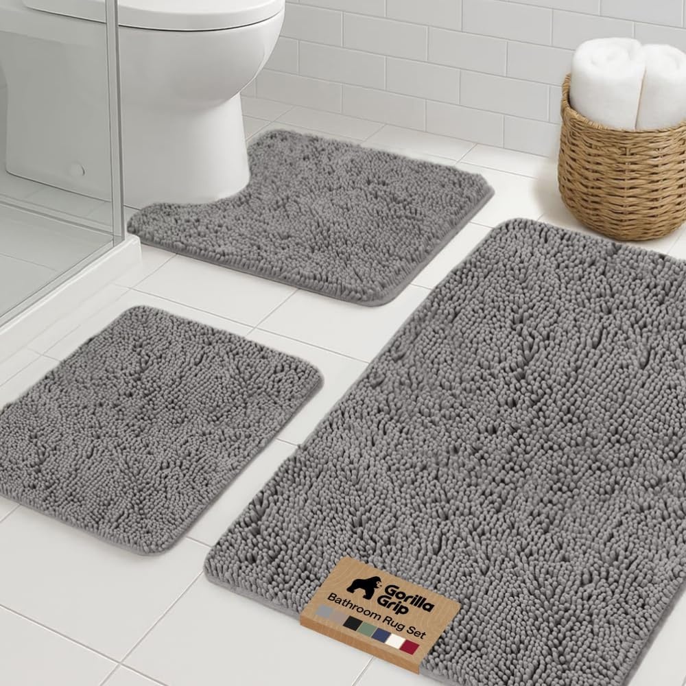 image:imageGORILLA GRIP Bathroom Rug Sets Soft Chenille 2 Piece Area Rugs Set Toilet Base Mat and 30x20 Carpet Absorbent Microfiber Washable Mats Dry Quickly Home Dcor and Bath Room Accessories GreyGrey