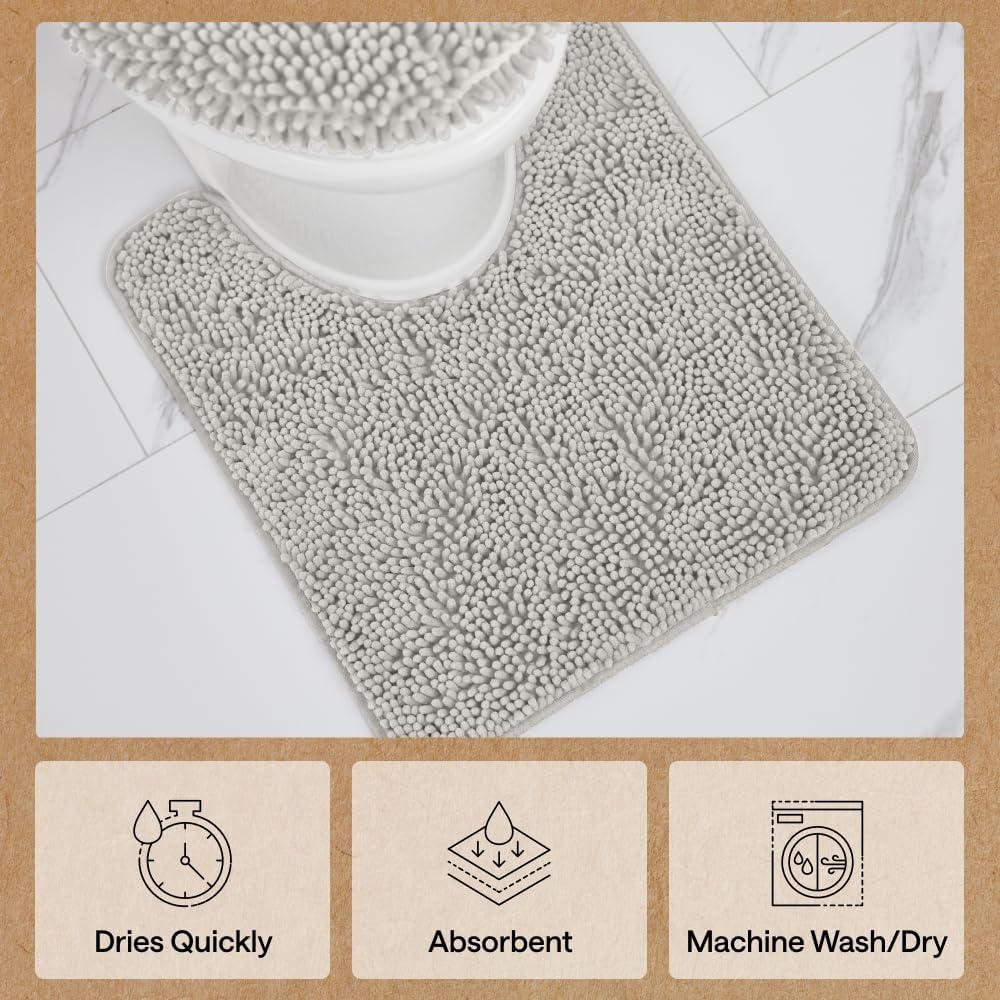 image:imageGORILLA GRIP Bathroom Rug Sets Soft Chenille 2 Piece Area Rugs Set Toilet Base Mat and 30x20 Carpet Absorbent Microfiber Washable Mats Dry Quickly Home Dcor and Bath Room Accessories GreyLight Gray