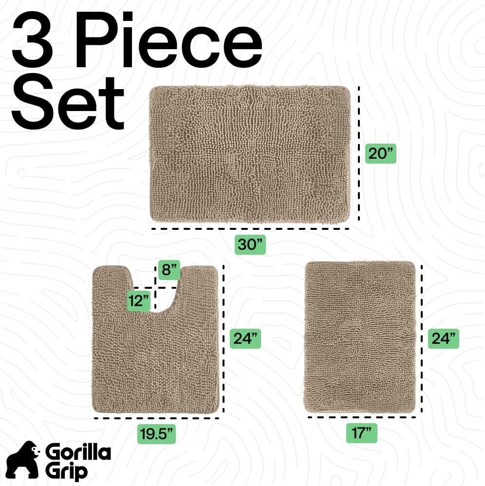 image:imageGORILLA GRIP Bathroom Rug Sets Soft Chenille 2 Piece Area Rugs Set Toilet Base Mat and 30x20 Carpet Absorbent Microfiber Washable Mats Dry Quickly Home Dcor and Bath Room Accessories GreyGray Beige